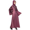 A-line party wear abaya with Resham embroidery work- Mauve Pink